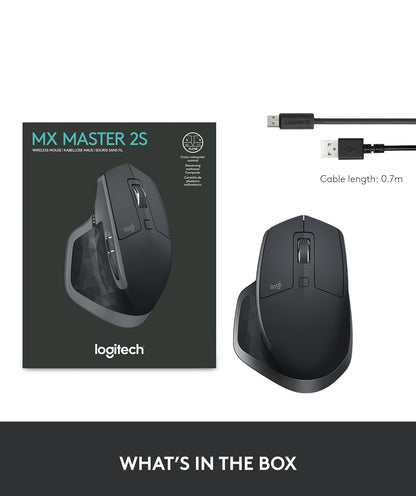 Logitech MX Master 2S Bluetooth Edition Koordlose Muis – Gebruik op Enige Oppervlak, Hipervinnige Rol, Ergonomies, Herlaaibaar, Beheer Tot 3 Apple Mac- en Windows-rekenaars – Grafiet