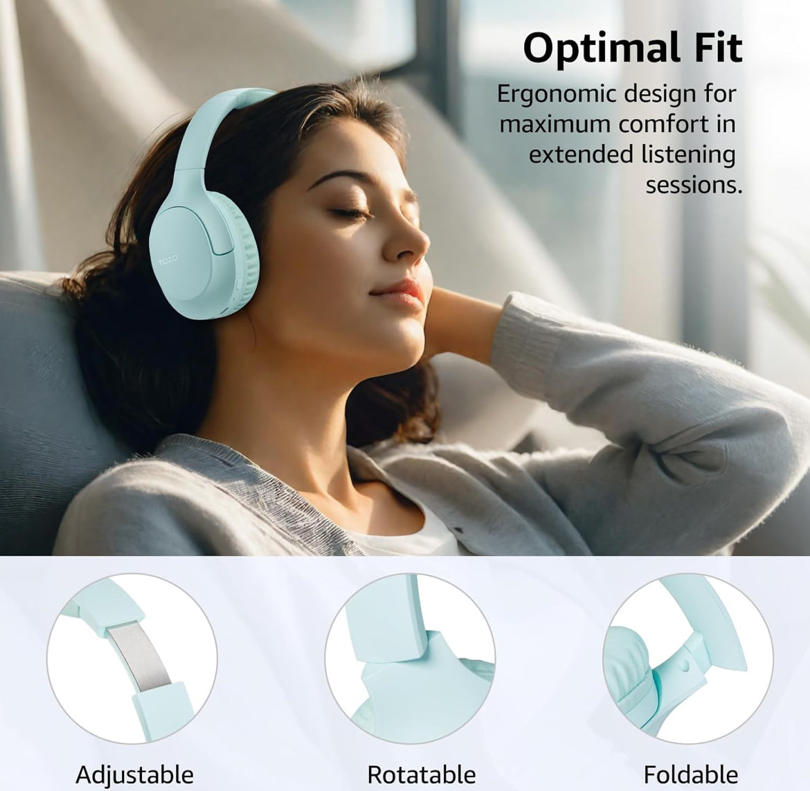 HA1 Bluetooth 5.4 Over Ear Headphones, 70H Playtime w/ Mic, Foldable Headset, Deep Bass Stereo