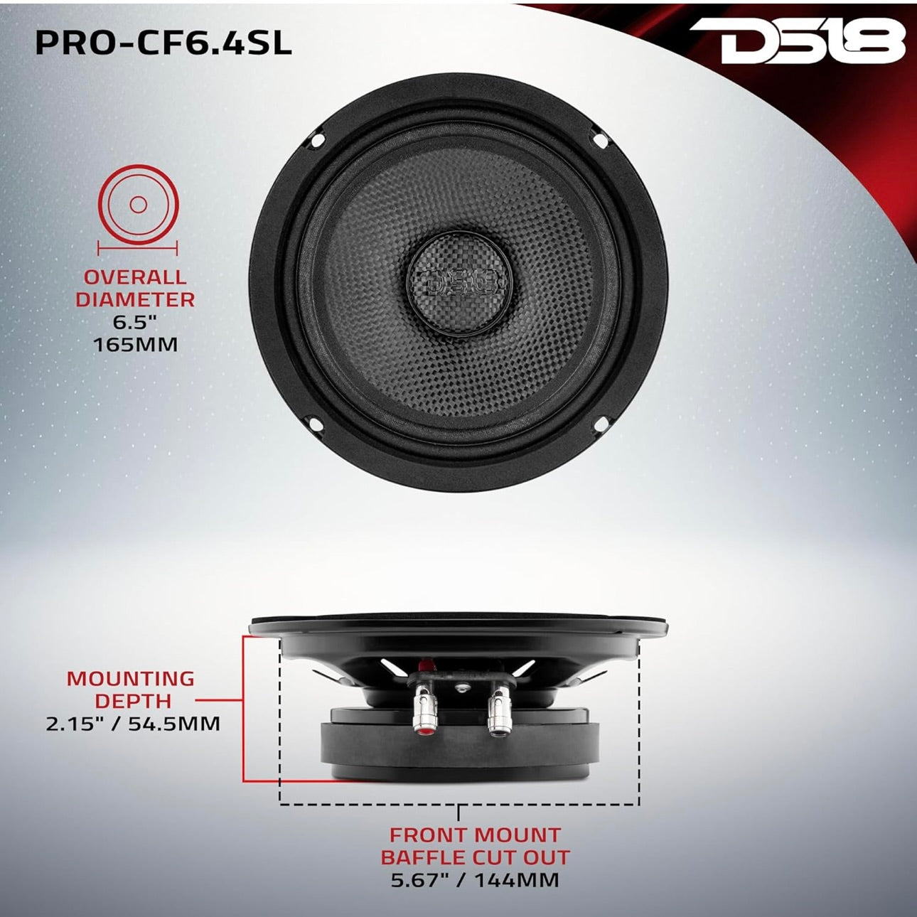 DS18 PRO-CF6.4SL 6.5" Slim  Mid-Bass Loudspeaker - Great Speaker for Motorcycles and Powersports - 1 PC