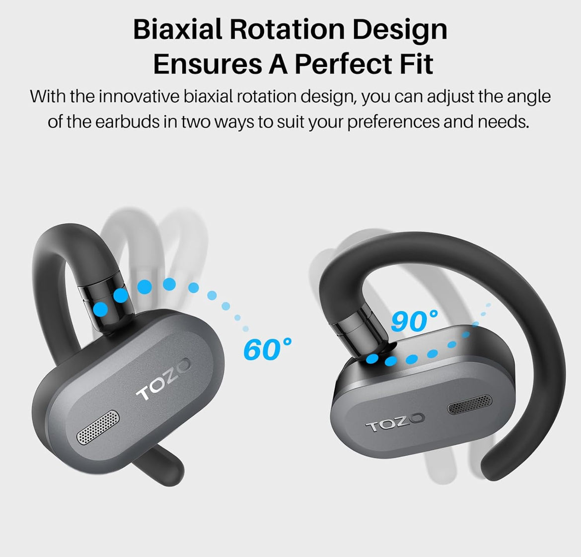 True Open Ear Wireless Lightweight w/ Multi-Angle, Dual-Axis Design for Long-Lasting Comfort - Black