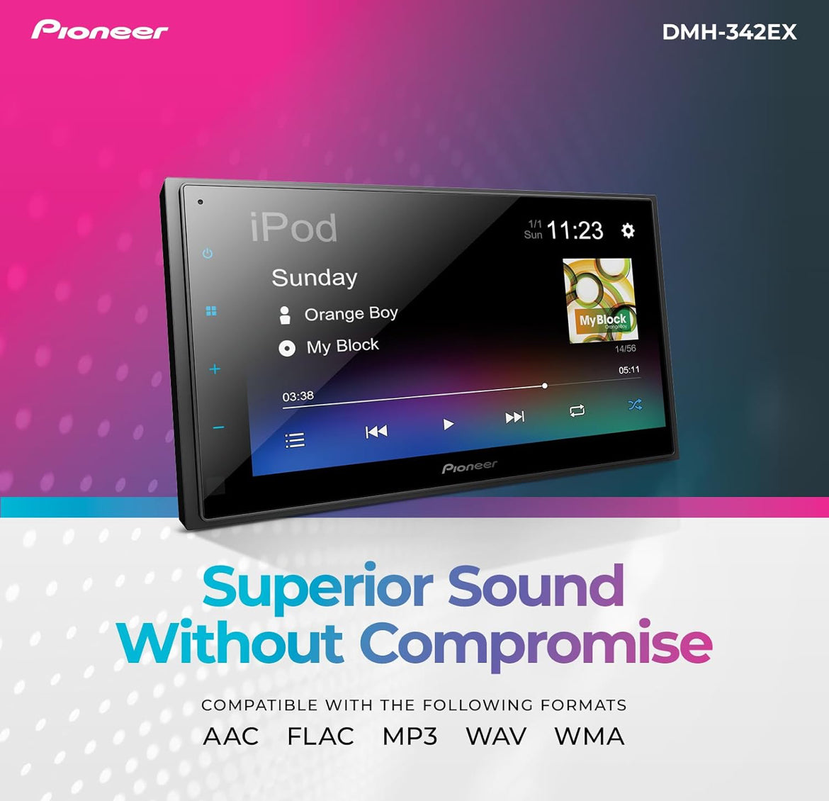 Pioneer  6.8" Capacitive Touchscreen Double Din Car StereoDigital Multimedia Receiver, Alexa, Bluetooth, Backup Camera, USB, FLAC, MIXTRAX, AM/FM Radio, Short Chassis, 13-Band EQ