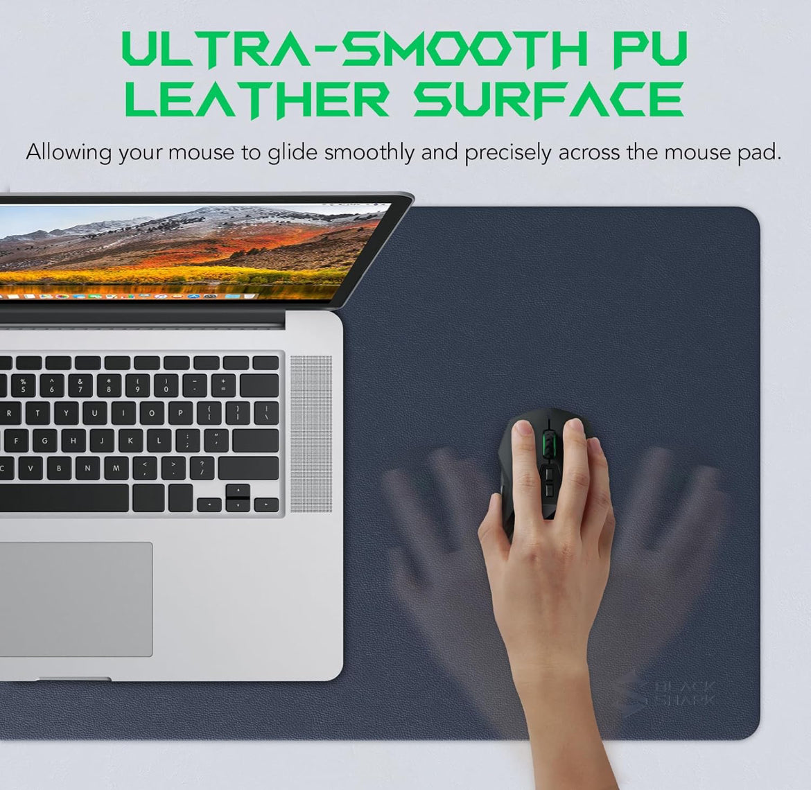 Black Shark Non-Slip Leather Desk Pad, Keyboard Gaming Mouse Mat (31.4" x 15.7" x 0.12"), Large Desk Cover, Waterproof Writing Pad, Suitable for Office, Home - Manta P9 Dark Blue