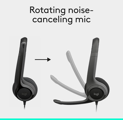 Logitech H390 Bedrade Koptelefoon vir rekenaar/skootrekenaar, Stereo-oorfone met Geraasverminderende Mikrofoon, USB-A, Inlynbeheer, Werk met Chromebook