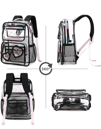 Clear Backpack for Girls Women Transparent Kids Elementary College School Bag Travel Laptop Backpacks Large Bookbags (Black)