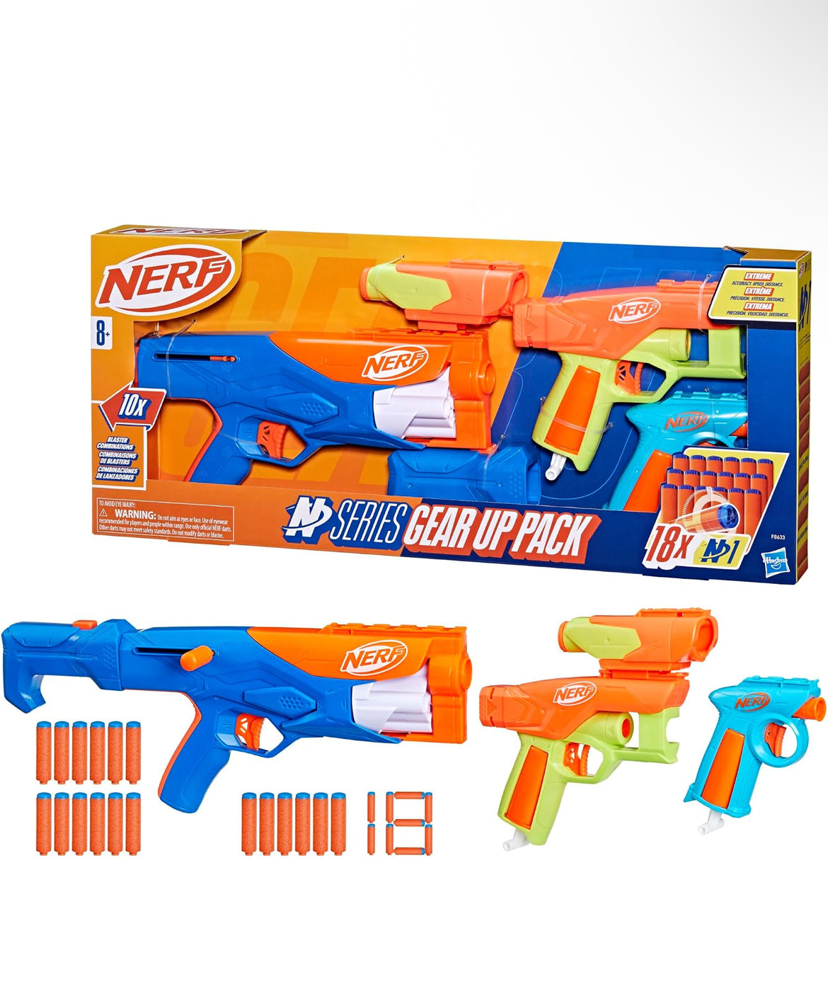 Nerf N Series Gear Up Pack, 3X Blasters, 18 Nerf N1 Darts, Kids Gifts, Outdoor Games, Ages 8+