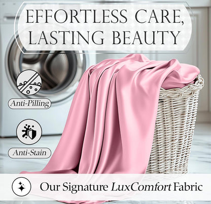 DECOLURE Satin Bed Sheets - 4 Piece Luxury Silky Queen Size Bedding Set - Softer Than Silk, Wrinkle-Free with 15” Deep Pocket Fitted Sheet, Perfect for Hair & Skin, Gifts for Women (Pink)