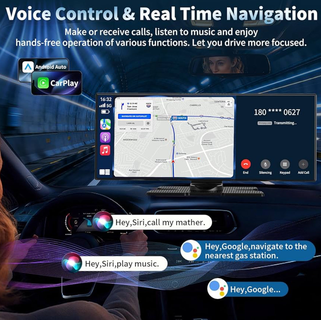 Wireless HD 11.5'' Carplay & Android Auto Car Stereo Touchscreen w/ 4K Dash Cam 1080P Backup Camera,Voice Control/GPS Navigation/Mirror Link/Bluetooth/AUX/FM