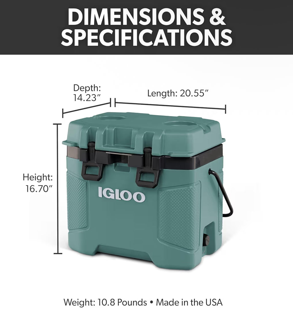 Igloo Trailmate Cooler 25QT Durable Insulated Hard Shell Ice Chest - Spruce