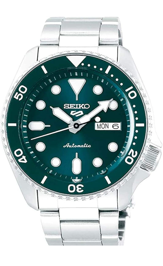 SEIKO Outomatiese Horlosie 5 Sport - Dag/Datum Kalender, LumiBrite Wysers en Merkers, en Roterende Ring, 100m Waterbestand - Groen