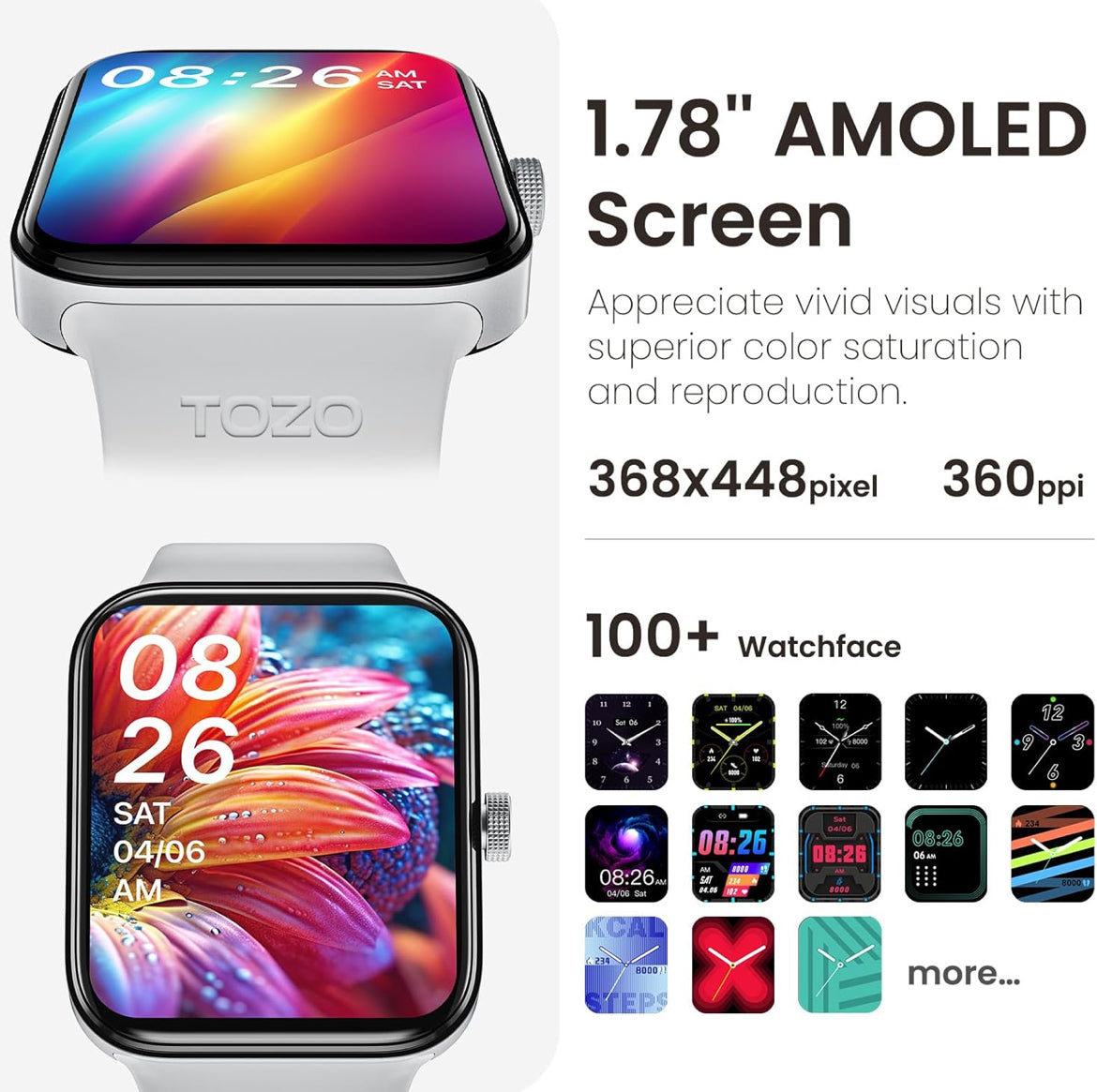 S4 One Smart Watch 1.78" Ultra-Clear Screen Call/Answer Fitness Tracker, Sleep Monitor IP68 Waterproof for iOS 11.0+ Android 9.0+ (Silver)
