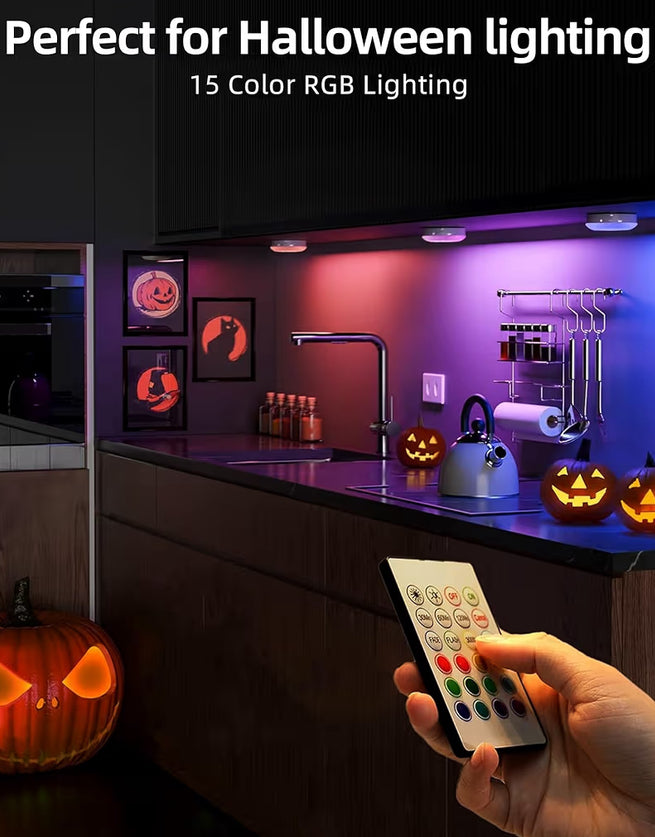 6-Pack Under Cabinet Lighting, Rechargeable Motion Sensor Puck Lights w/ Remote 12 RGB Colors, Magnetic Stick on Light, Dimmable