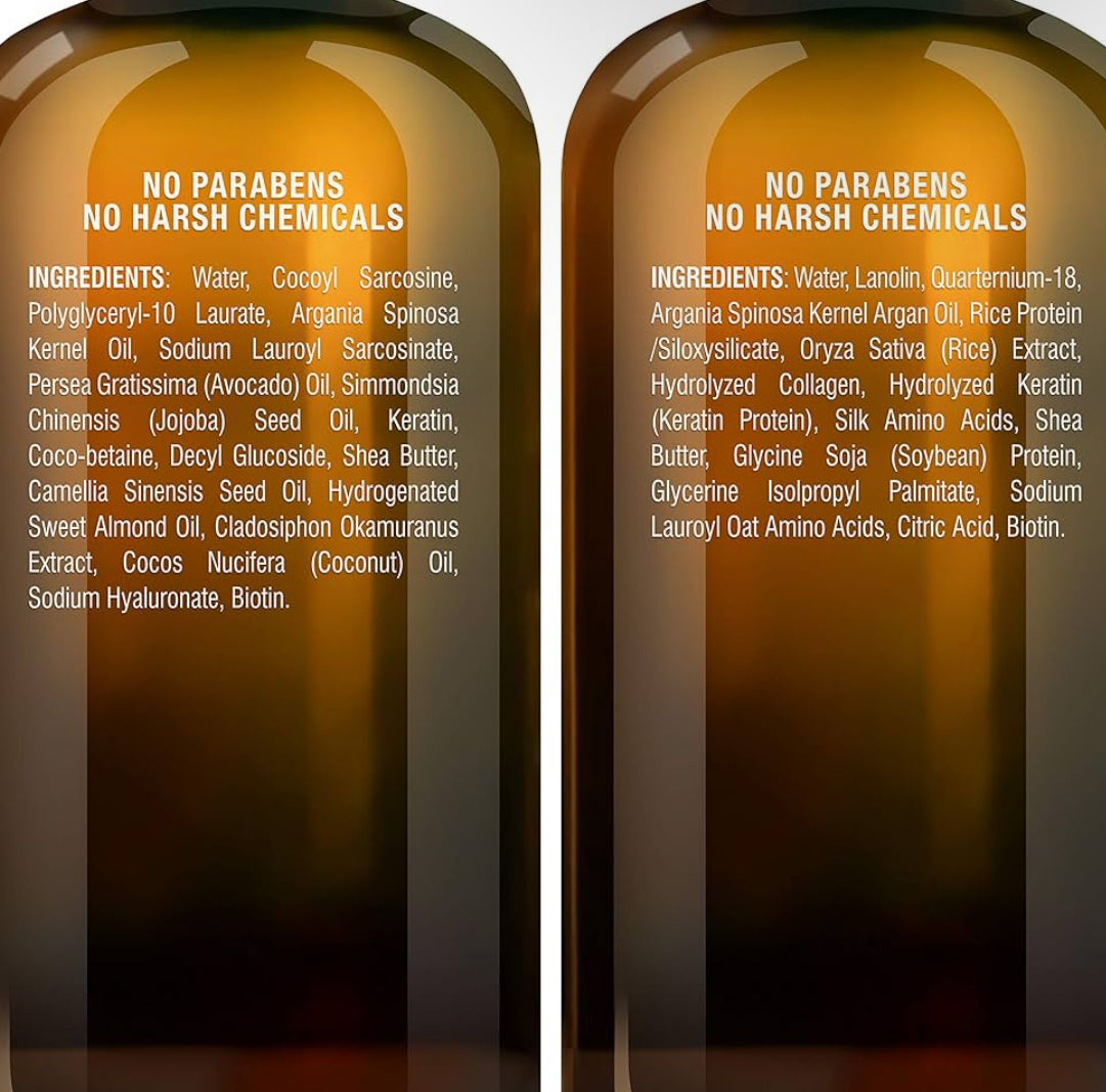 SUIWER Arganolie Sjampoe en Conditioner Stel, Voedend en Bevorder Sagte en Sygladde Hare | Sulfaatvry | Vir Alle Haartipes, Mans en Vroue