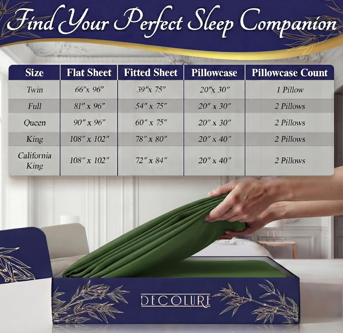 DECOLURE 100% Viscose Derived from Bamboo Sheets King Size - Luxury 4 Pc Naturally Cooling Sheets, Ultra Soft Bed Set - Deep 17" Pockets, Durable Double Stitching, Oeko Tex Standard (Olive)