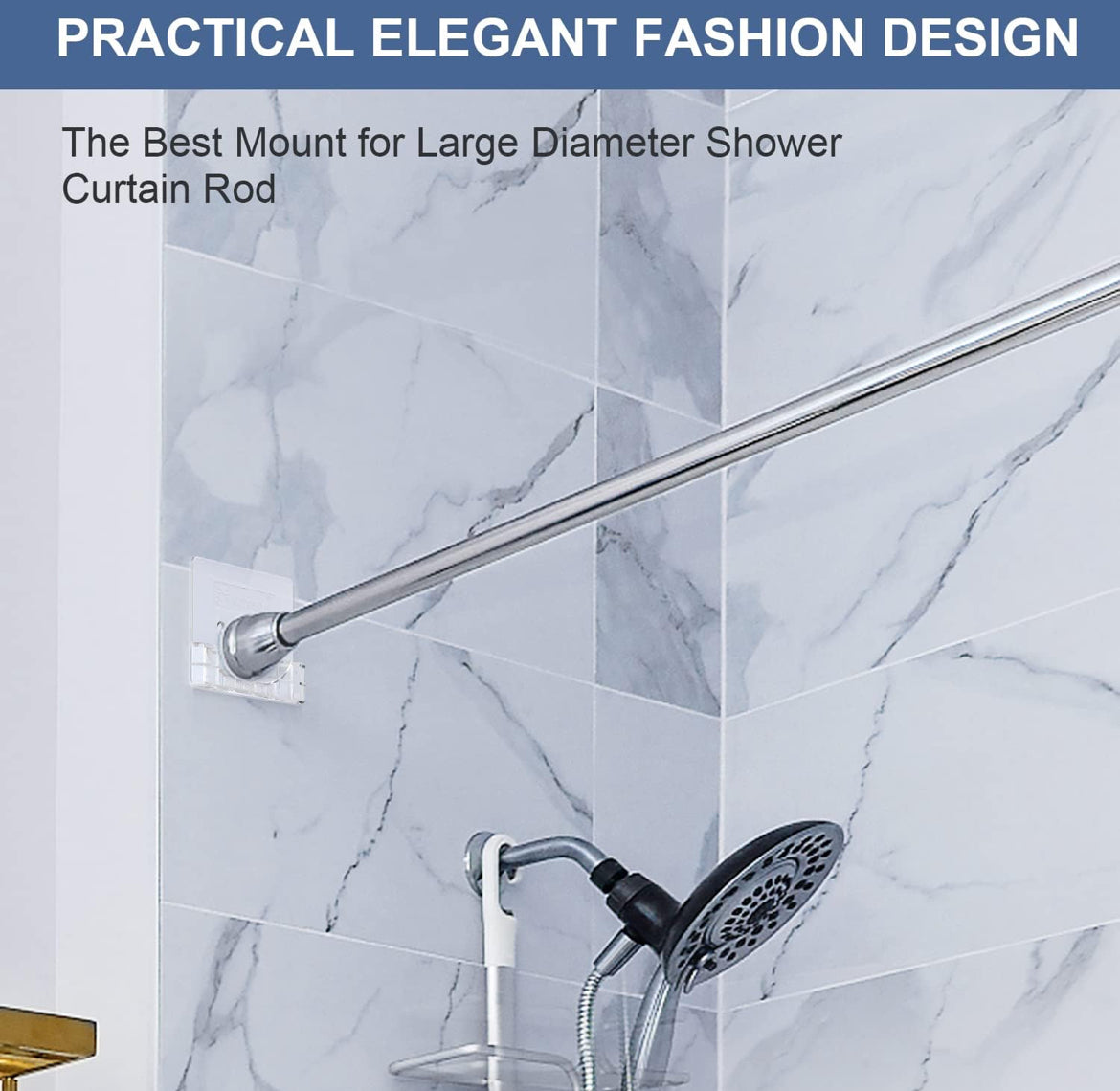 Adhesive Shower Curtain Rod Holder – Kitosun Wall Mount Bathroom Tension Pole Retainer Brackets with Sticky Tape for Quick Stick on and Stainless Steel Screws for Drilling Installation (Transparent)