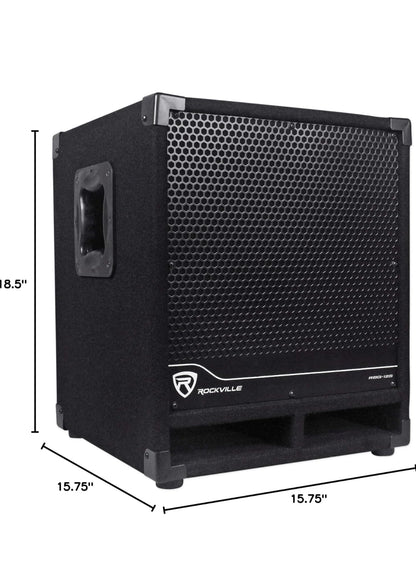 Rockville RBG12S Bass Gig 12" 1400 Watt Aktiewe Aangedrewe PA Subwoofer DJ/Pro Bundel ISO 10-12 Isolasie Platform Akoestiese Styger Kussing vir 10"/12" Subwoofers