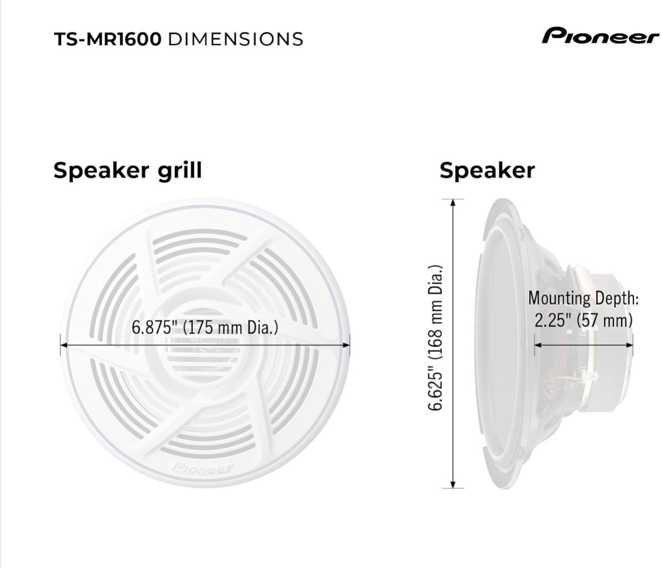 Pioneer TS-MR1600 Nautica Reeks 6.5-duim Dubbelkeël Mariene Luidspreker - PAAR