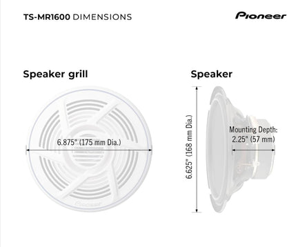 Pioneer TS-MR1600 Nautica Reeks 6.5-duim Dubbelkeël Mariene Luidspreker - PAAR