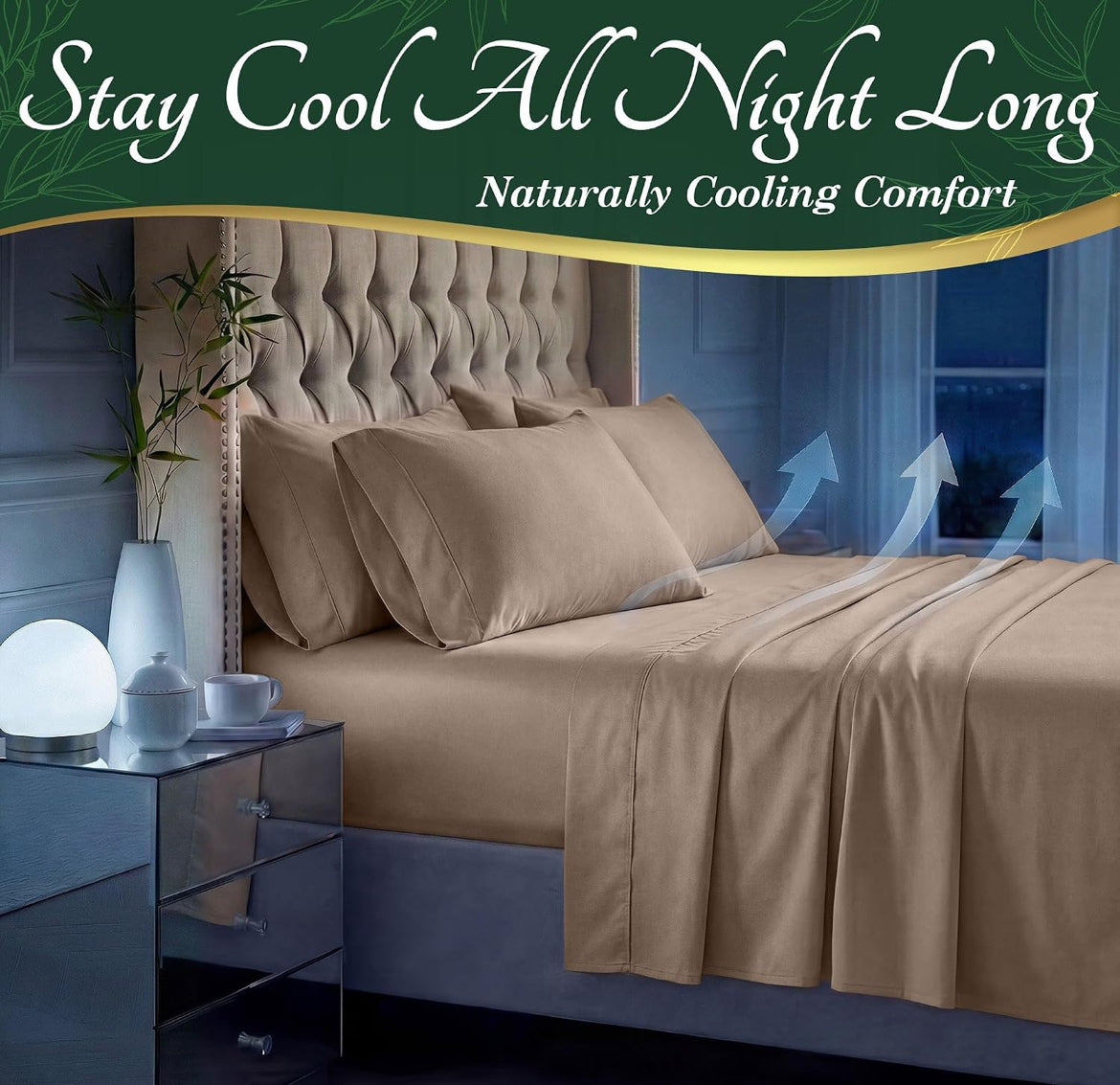 DECOLURE 100% Viscose Derived from Bamboo Sheets King Size - Luxury 6 Pc Naturally Cooling Sheets, Ultra Soft Bed Set - Deep 17" Pockets, Durable Double Stitching, Oeko Tex Standard (Taupe)