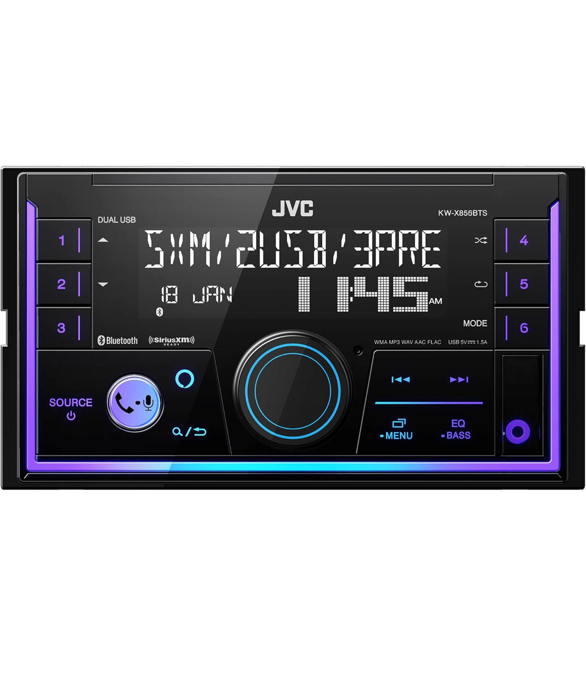 JVC KW-X855BTS Bluetooth Motorstereo Digitale Media Ontvanger met USB-poort, AM/FM-radio, MP3-speler, Amazon Alexa, Android, iPhone, Dubbel DIN, 13-band EQ