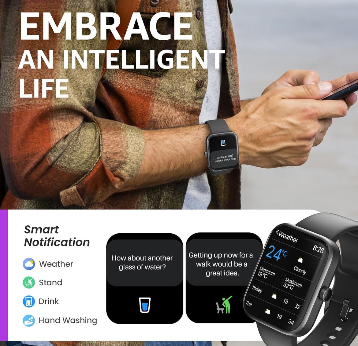 S3 Smart Watch for Men & Women, 1.83" HD Touchscreen, Bluetooth,IP68 Waterproof, Compatible with iOS & Android