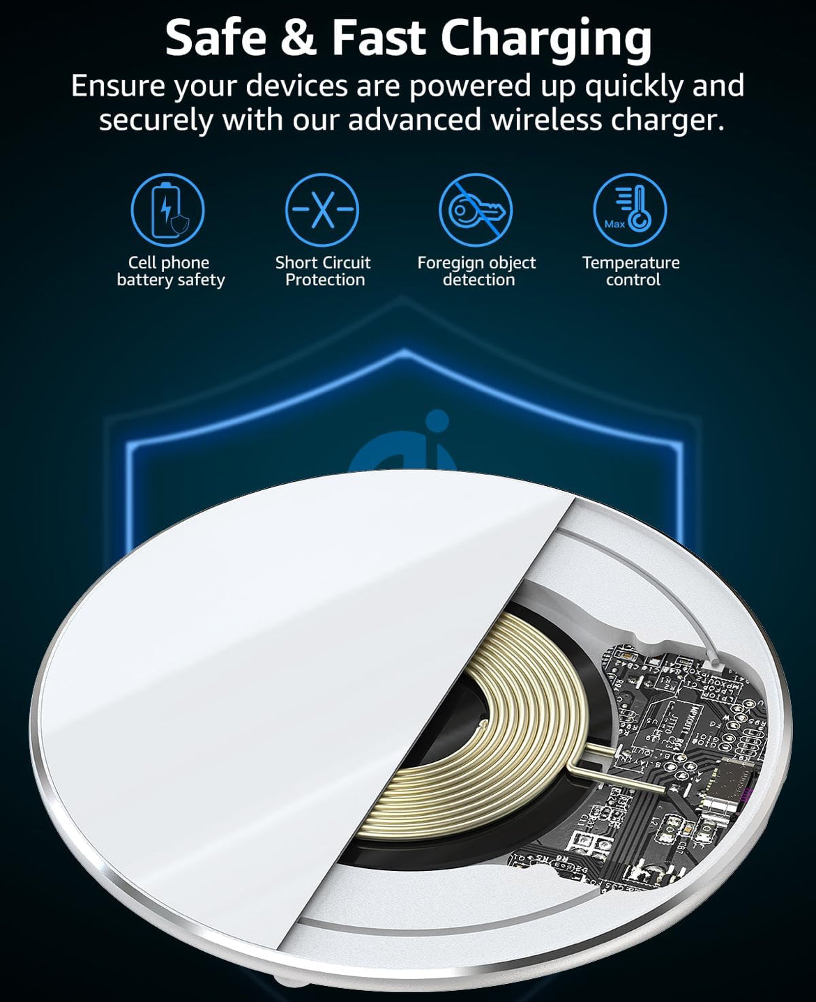 New Anti-Slip Wireless Charger 15W Max Fast Charging Pad Compatible w/ iPhone,Samsung Galaxy - White Silver