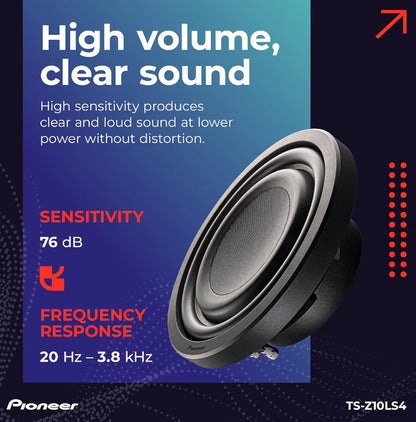 Pioneer Z-Series TS-Z10LS4 Shallow-Mount 10" Subwoofer 1300W Max
Shallow-Mount Design, Deep Bass in Tight Spaces, Compact, Slim, Truck/Car Subwoofer