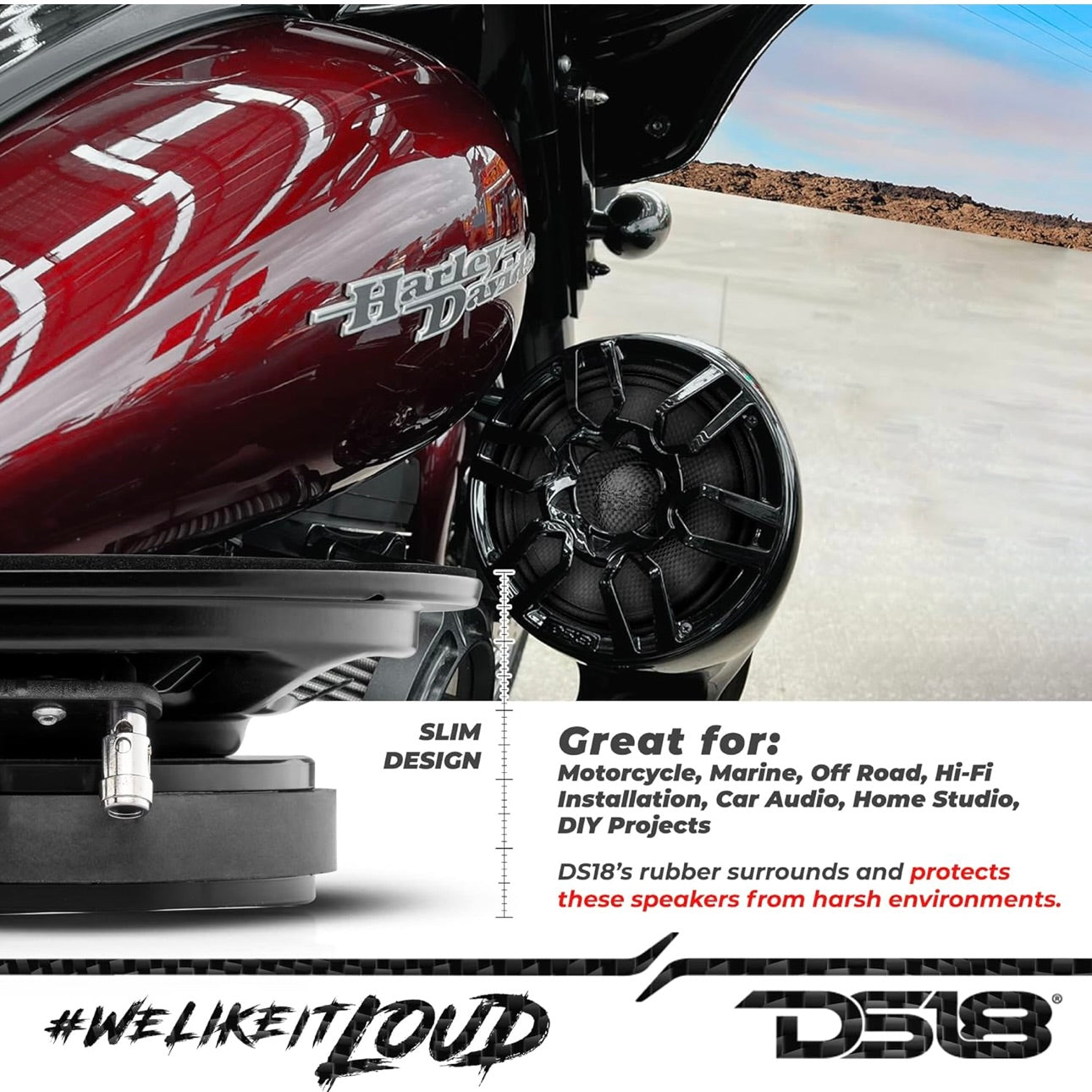 DS18 PRO-CF6.4SL 6.5" Slim  Mid-Bass Loudspeaker - Great Speaker for Motorcycles and Powersports - 1 PC