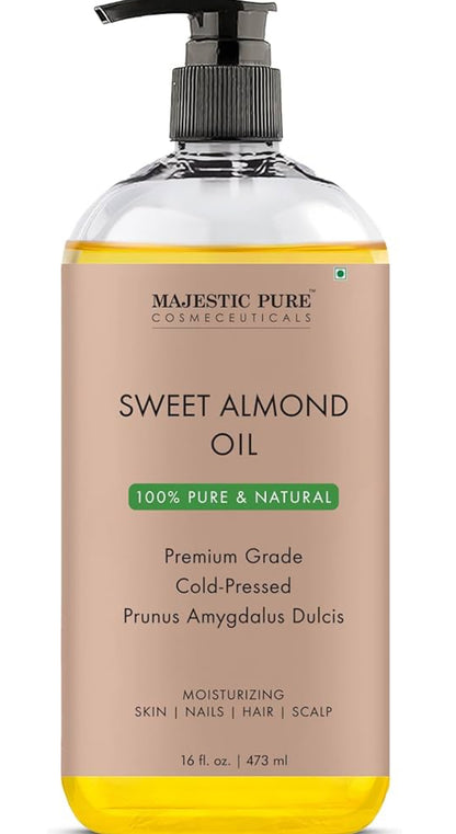 PURE Soet Amandelolie, Triple A Graad Kwaliteit, Suiwer en Natuurlik uit Spanje, Koue Gepars, (Verpakking Kan Verskil) - 16 fl. Oz