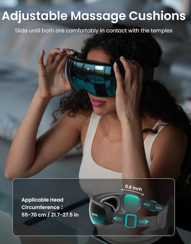Eyeris Caligo Eye Massager w/ Mist & Temple Massager for Migraines,Head Circumferences 21.7" to 27.5" (Green)