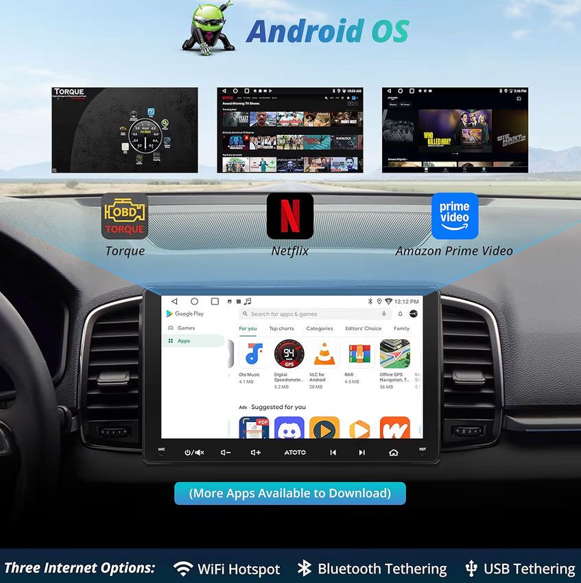 9" KI-aangedrewe motorradio dubbel DIN draadlose CarPlay en Android Auto, Wi-Fi/Bluetooth/USB, GPS-opsporing, 24 EQ & DSP, Mirror Link
