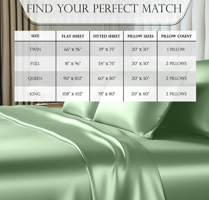 DECOLURE Satin Bed Sheets - 4 Piece Luxury Silky Queen Size Bedding Set - Softer Than Silk, Wrinkle-Free with 15” Deep Pocket Fitted Sheet, Perfect for Hair & Skin, Gifts for Women (Sage Green)