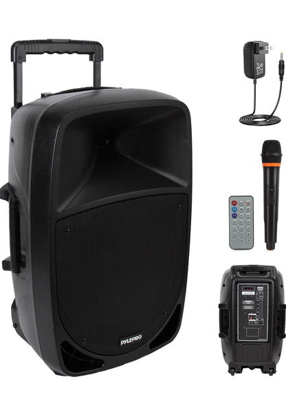 1200W Draagbare Bluetooth PA-luidspreker - 12” Subwoofer, LED-battery-aanwyserligte met ingeboude herlaaibare battery, MP3/USB/SD-kaartleser en UHF draadlose mikrofoon