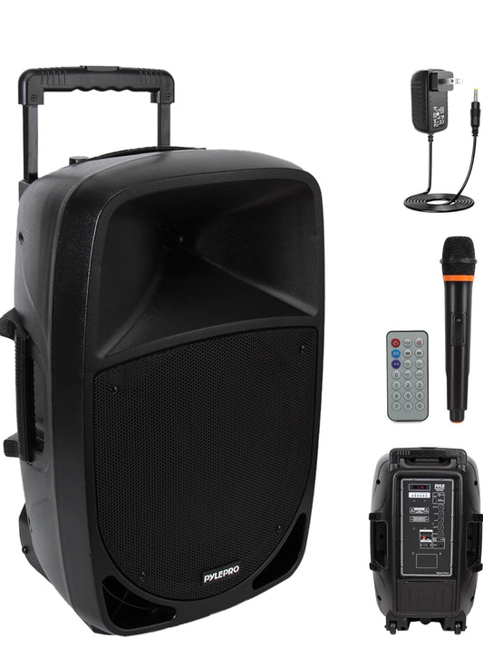 1200W Draagbare Bluetooth PA-luidspreker - 12” Subwoofer, LED-battery-aanwyserligte met ingeboude herlaaibare battery, MP3/USB/SD-kaartleser en UHF draadlose mikrofoon