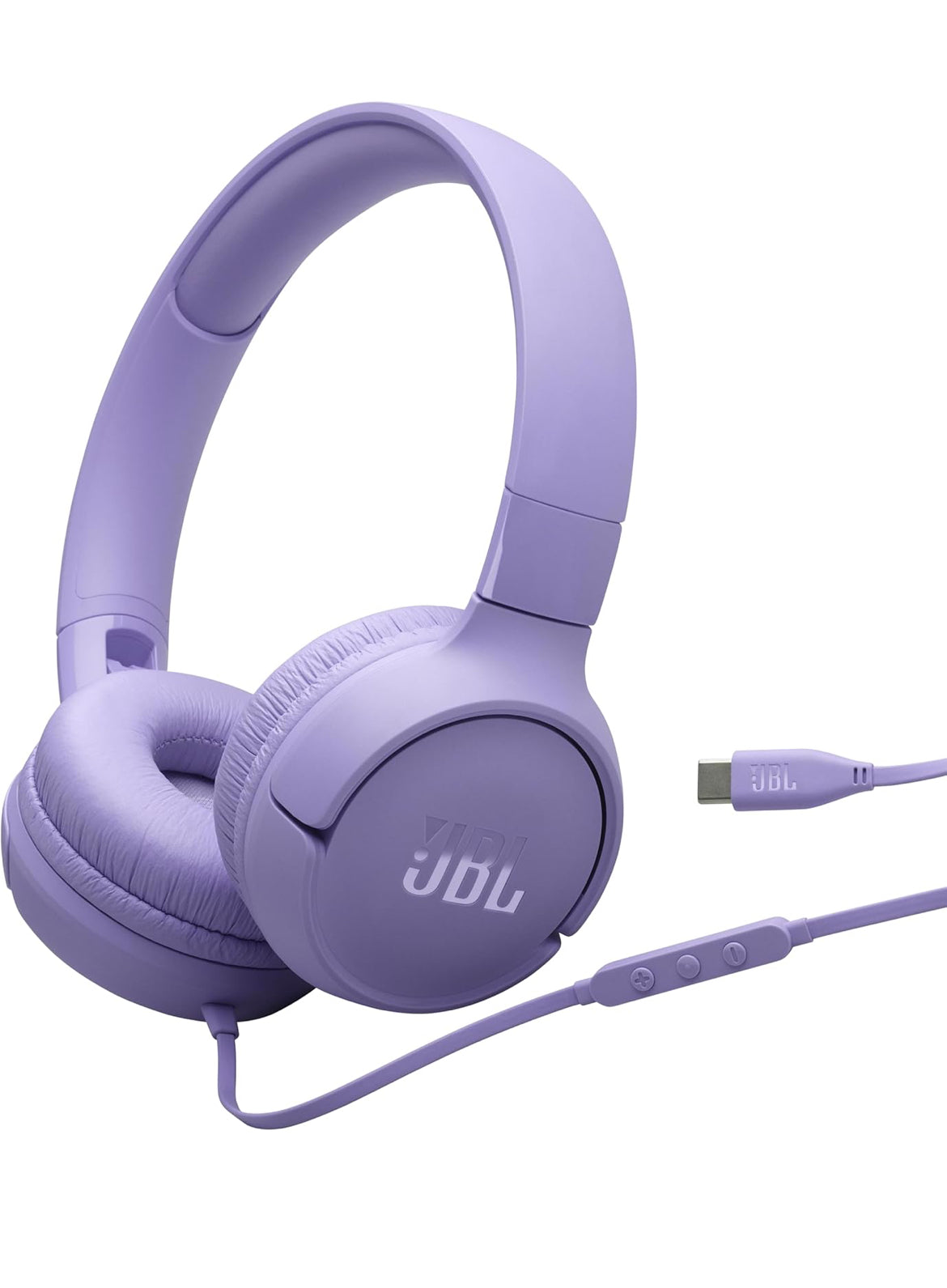 JBL Tune 520C - USB-C Wired on-Ear Headphones with Hi-Res Audio Support, Pure Bass Sound, Comfort fit, USB-C connectivity, 3-Button Remote with Microphone and EQ presets Control (Purple)