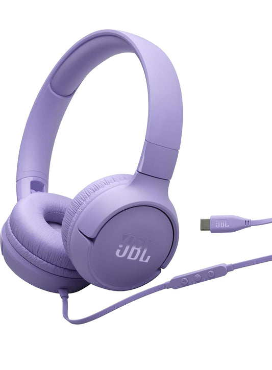 JBL Tune 520C - USB-C Wired on-Ear Headphones with Hi-Res Audio Support, Pure Bass Sound, Comfort fit, USB-C connectivity, 3-Button Remote with Microphone and EQ presets Control (Purple)