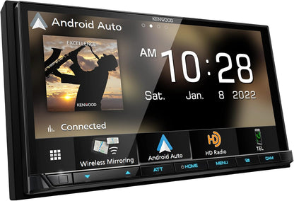 KENWOOD EXCELON 6.95 duim LCD-raakskerm Digitale Multimedia-ontvanger, Draadlose Apple CarPlay en Android Auto, Dubbeldin, AM/FM HD Radio, Bluetooth, USB-poort, iDatalink Maestro, SiriusXM