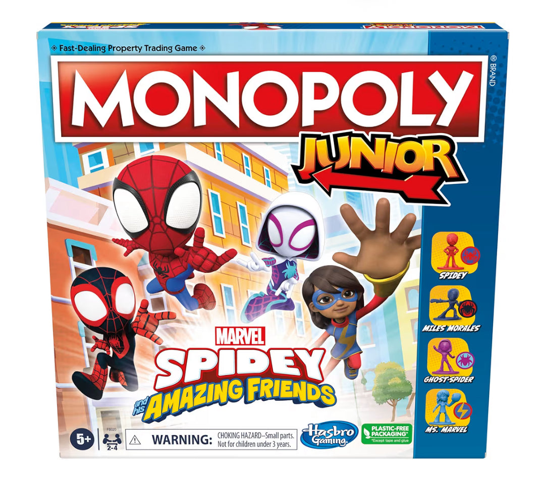 Monopoly Junior: Marvel Spidey and His Amazing Friends Edition Board Game w/ Artwork from The Animated Series