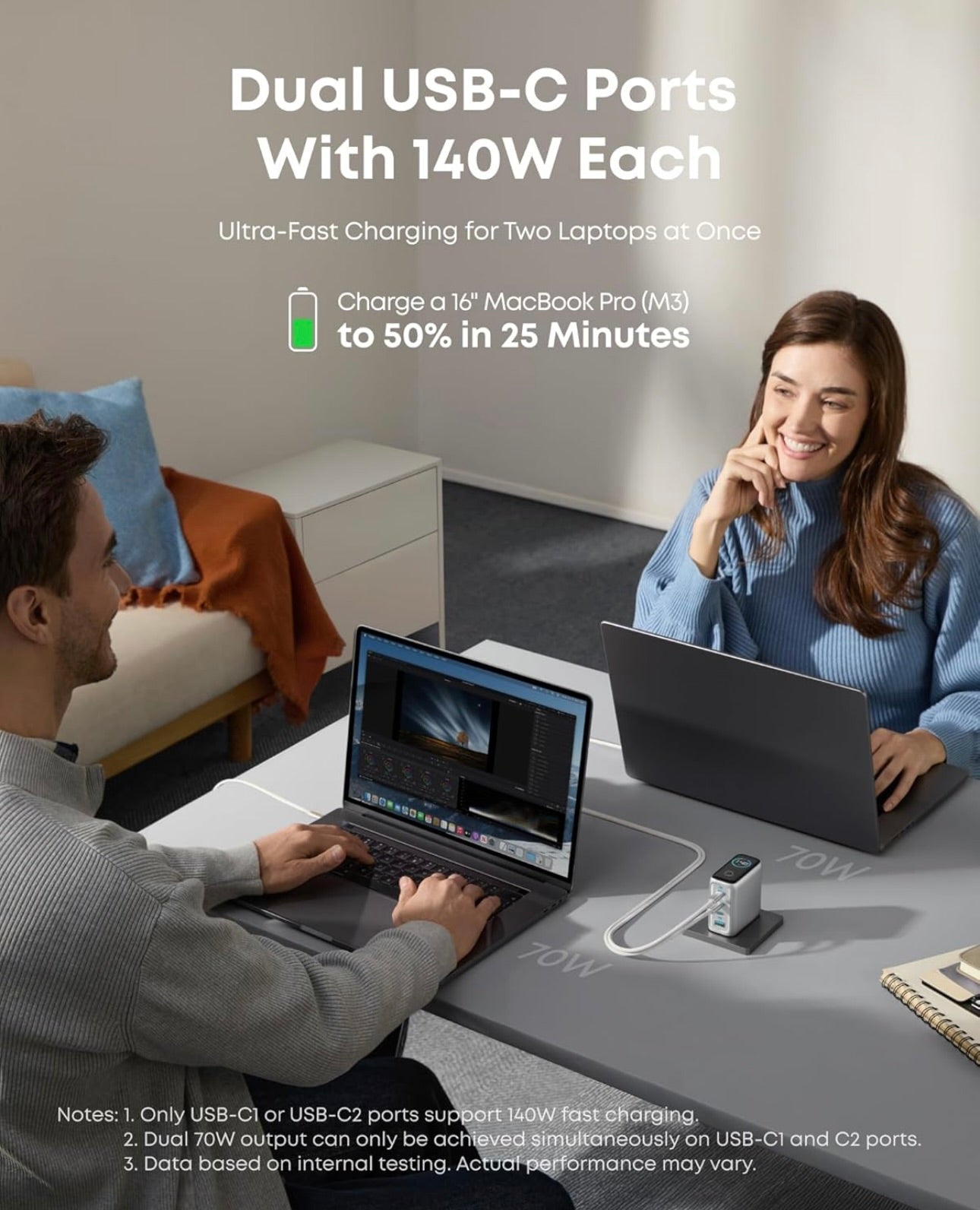 Anker Laptop Charger, 140W MAX USB C Charger, 4-Port Multi-Device Fast Charging - SILVER