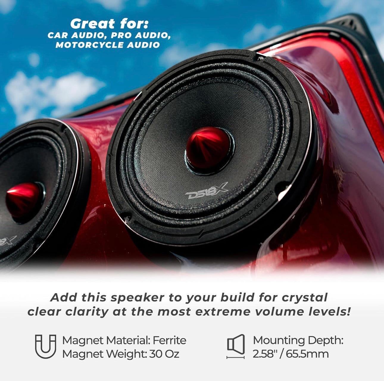 DS18 PRO-X6.4BM 6.5” Mid-Range Loudspeaker with Bullet 250 Watts RMS - 1PC