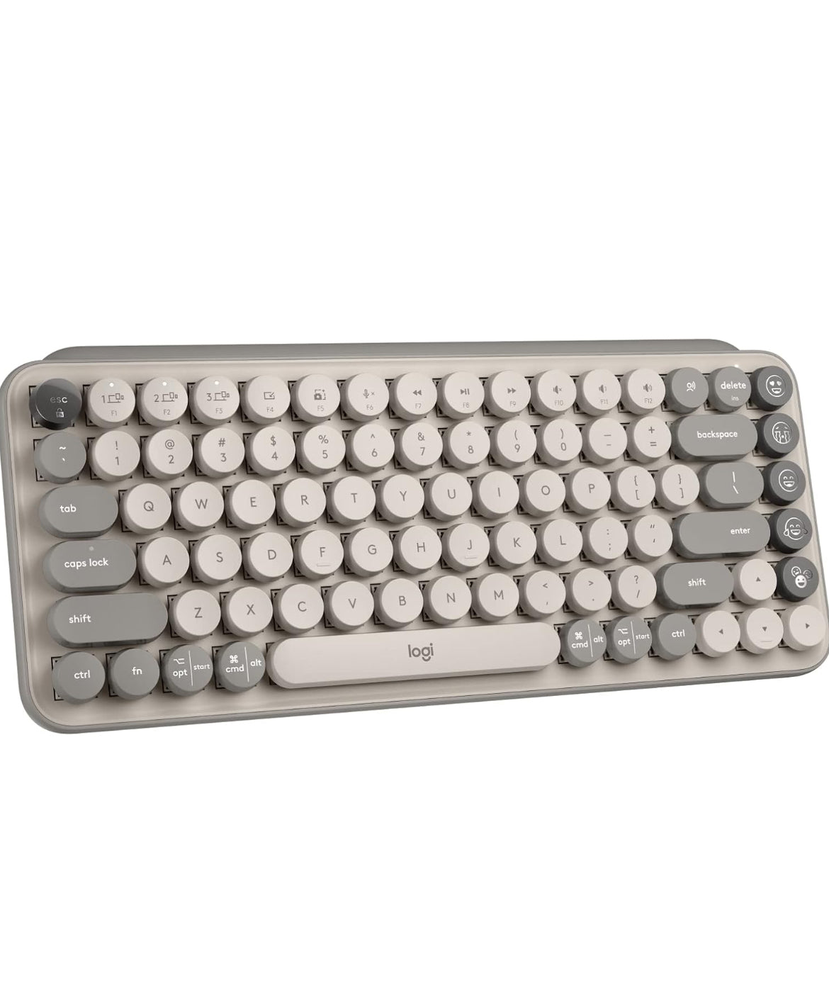 Logitech POP Keys Meganiese Draadlose Sleutelbord met Aanpasbare Emoji-sleutels, Duursame Kompakte Ontwerp, Bluetooth- of USB-verbinding, Multi-toestel, OS-versoenbaar -Mist