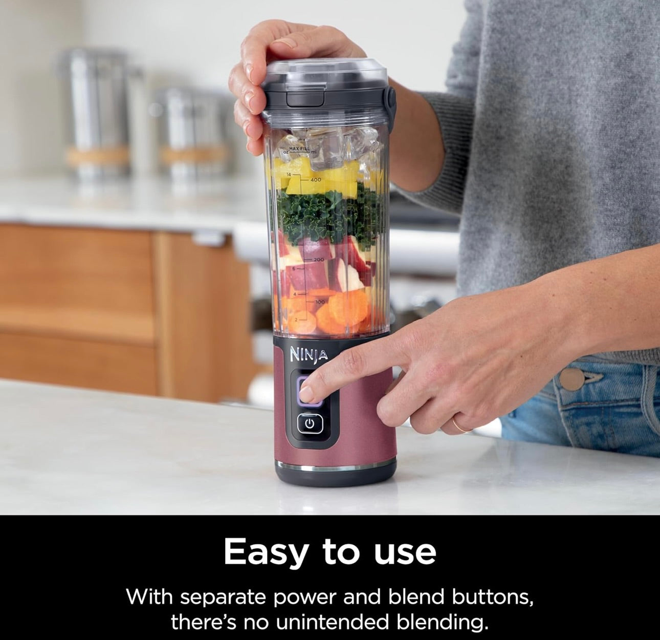 Ninja Blast Portable Blender, Cordless, 18oz. Vessel, Personal Blender BPA Free, Leakproof-Lid and Sip Spout, USB-C Rechargeable, Dishwasher Safe - Metallic Cherry - BC151RD