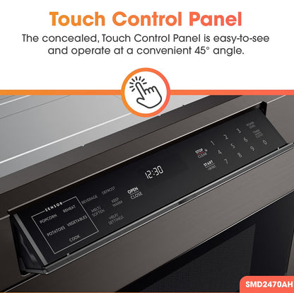 SHARP SMD2470AH Microwave Drawer Oven, 24-inch, 1.2 Cubic Feet, 950 Watt, Concealed Control Panel with Digital LCD Display, Black Stainless Steel