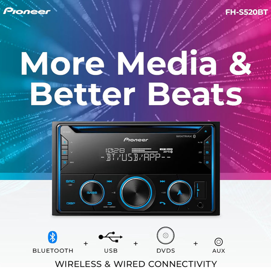 Pioneer FH-S520BT Double Din CD Car Stereo, Bluetooth, USB/AUX, AM/FM Radio
CD Receiver, FLAC, 13-Band EQ, 50W x 4, Voice Control, Front, Rear/SW Selectable RCA Preouts