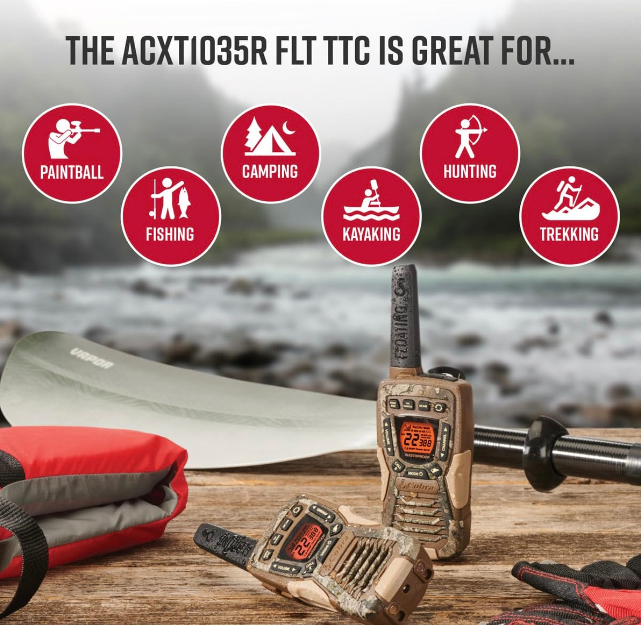 Cobra ACXT1035R FLT Waterdigte Handradio's - Herlaaibaar, Dryf, 22 Kanale, Langafstand 37-Myl Tweerigting Radiostel (2-pak)