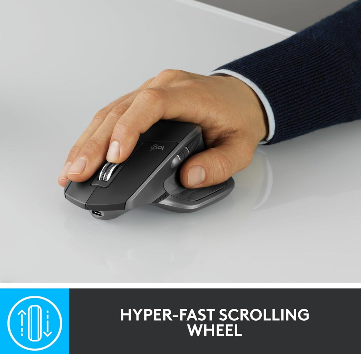 Logitech MX Master 2S Bluetooth Edition Koordlose Muis – Gebruik op Enige Oppervlak, Hipervinnige Rol, Ergonomies, Herlaaibaar, Beheer Tot 3 Apple Mac- en Windows-rekenaars – Grafiet