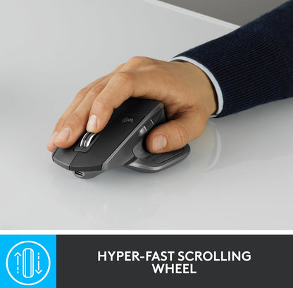 Logitech MX Master 2S Bluetooth Edition Koordlose Muis – Gebruik op Enige Oppervlak, Hipervinnige Rol, Ergonomies, Herlaaibaar, Beheer Tot 3 Apple Mac- en Windows-rekenaars – Grafiet