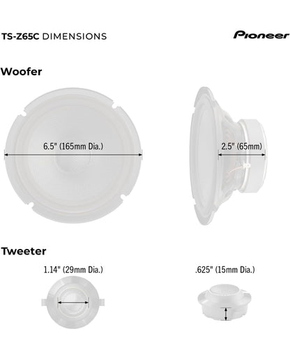 Pioneer TS-Z65C, 2-rigting 6.5 DUIM Kompakte Karoudio Luidsprekers Volreeks, Oop & Gladde Klankgehalte, Verbeterde Bassweergawe