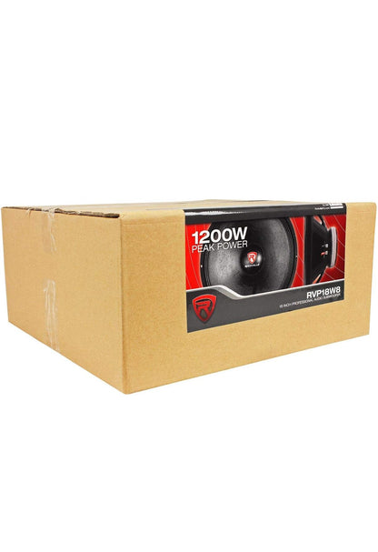 Rockville RVP18W8 1200 Watt 18" Rou DJ PA Subwoofer 8 Ohm, Hoë-Uitslag Woofer, Diep Bas, Duursame Konstruksie, vir Regstreekse Klank en Tuis teater