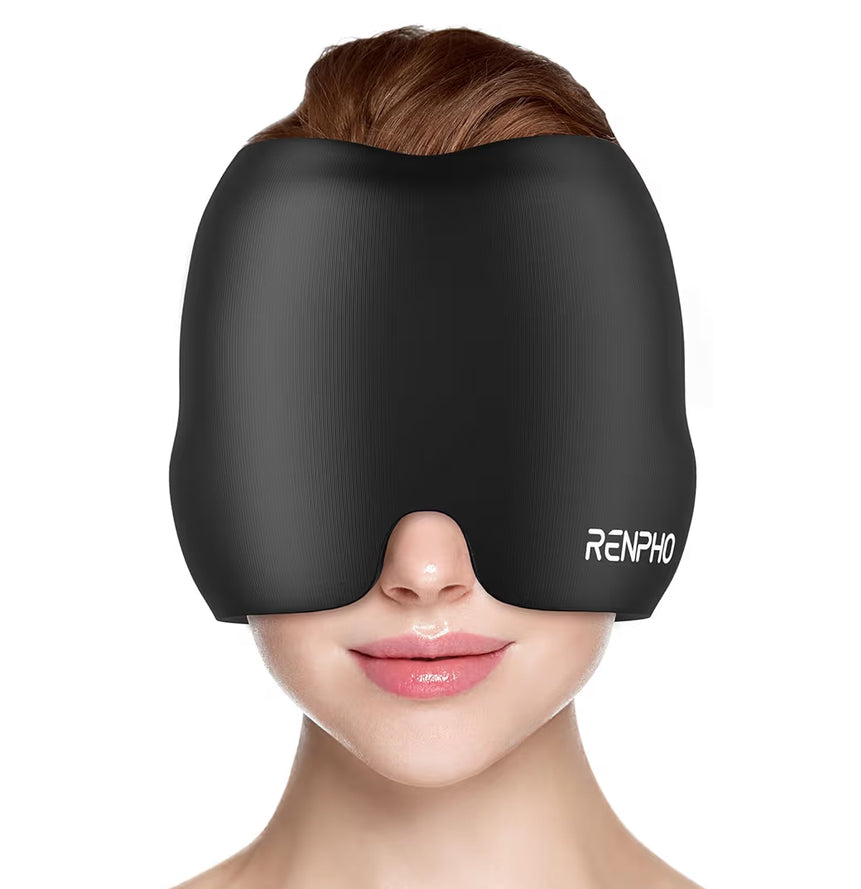 Migraine Relief Cap Ice Head Wrap with Hot or Cold Therapy - Ice Face Mask (Black)