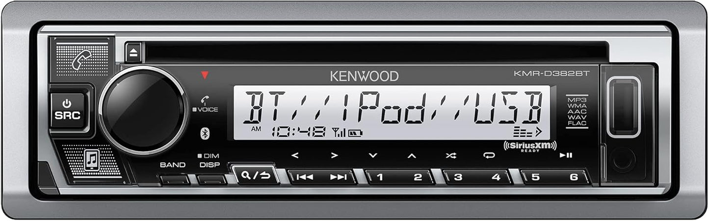 KENWOOD KMR-D382BT Single Din Car/Marine Stereo Head Unit w/ BT, Hands-Free Calling, CD Player, USB, AM/FM Radio, SiriusXM Ready, All-Weather in-Dash Boat & Car Audio Receiver